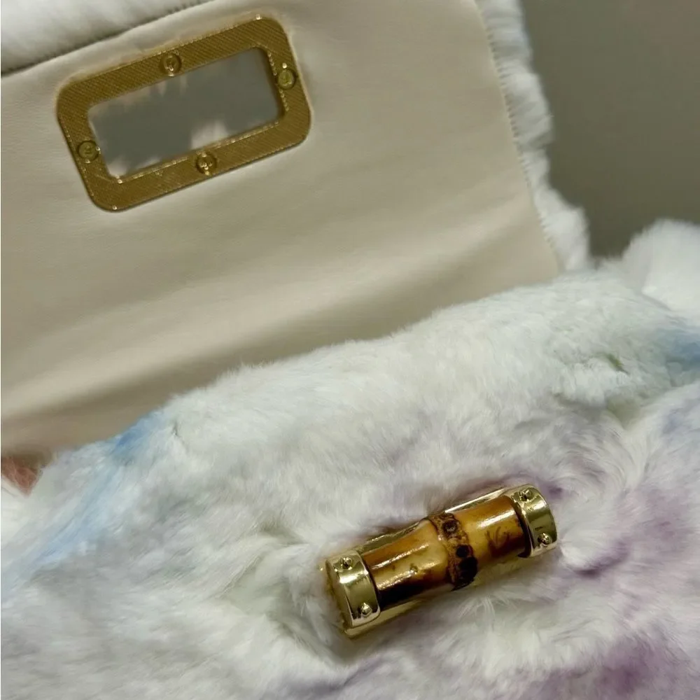Stunning Real Rex Rabbit Fur Handmade Top Handle Bag &  Fur Balls Bag Charm